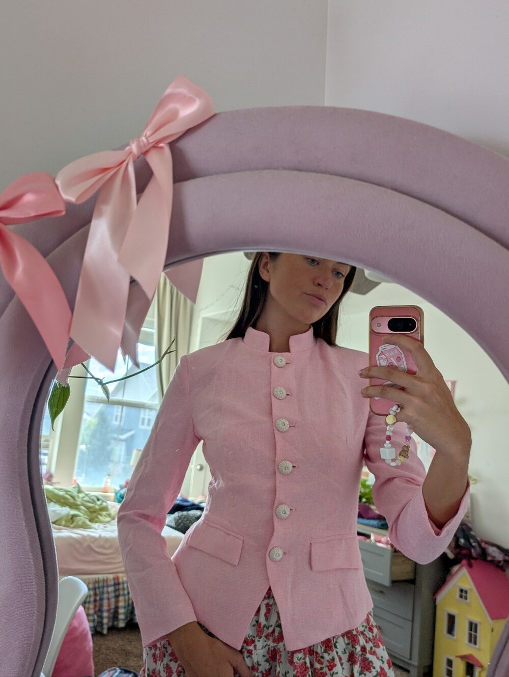 Brand New Women's Pink Structured Button Jacket Size Medium